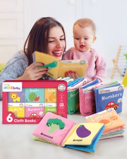 Intellibaby 6 Washable Non-Toxic Early Learning Sensory Cloth Book Set for 10+ Months Babies