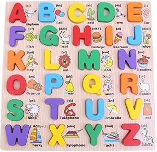 CrazyCrafts Wooden Alphabet English Letters Jigsaw Puzzle Kids Educational (Upper case/ Capital Letters ) Learning Digital Board Educational for Kids Multicolored