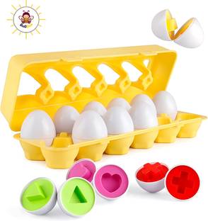 BuGBee Kids Eggs Matching 12 Pcs Matching Egg Toy Color & Shape Sorter Matching Egg