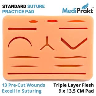 MediPrakt | SUTURE PRACTICE PAD (STANDARD) | 3 Layers- Human Skin, Fat and Muscle | 13 Incisions | Replicates Human Wounds | Ideal for Students (MADE IN INDIA)