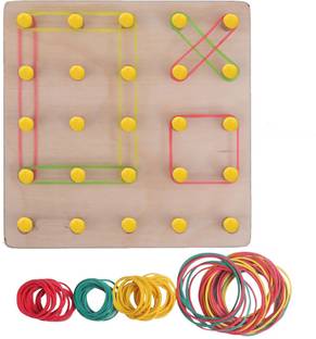 Plus Shine Wooden Geoboard Mathematical Manipulative Array Block GeoBoard with Rubber Bands