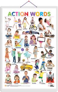 GO WOO Action Words Educational chart with Big font and Dust resistant Lamination