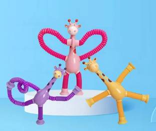 Globular Cartoon Giraffe Pop Tube Fidget Sensory Stress Relief Bendable Toy Pack of 3