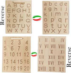 Ashmi Wooden Combo 2-in-1 Reversible Alphabets & Number Laminated Slate Tracing Board