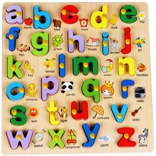 ब्लू सीड 3D Wooden Small Alphabet Puzzles with Pictures Learning Education Board Game