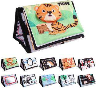 SERPLEX Soft Animal Cloth Book with Mirror Crinkle and Squeaky Sensory Toy for Babies