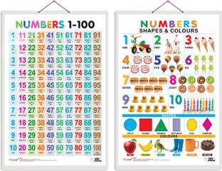 GO WOO Pack of 2 Numbers 1-100 and Numbers, Shapes & Colours Educational charts