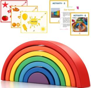 SmartBee Toys Rainbow Stacker with Activty Flashcards | Large Size 7 Piece |