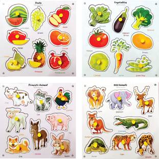 Khilonewale Fruits, Vegetables, Domestic & Wild Animals Wooden Learning Puzzle Boards