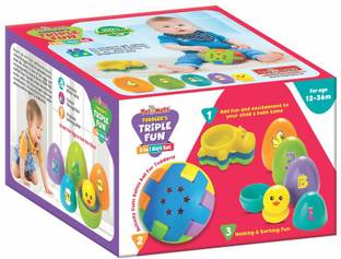 Toymate Tripple Fun - 3 in 1 Gift Set with Bath Toys, Rattling Ball And Nesting Eggs