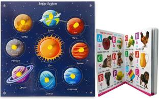 Plus Shine 3D Wooden Puzzle Solar System Toys Set With Planet Outer Space Blocks+3in1 Book