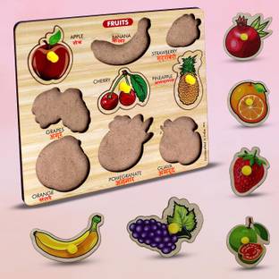 SHALAFI Montessori Educational Game on Wooden Board Fruit Name Puzzle Learning Toys