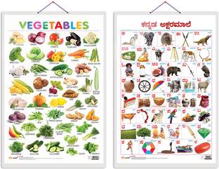 GO WOO Pack of 2 Vegetables and Kannada Alphabet Educational charts