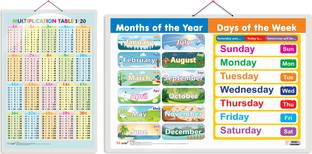 GO WOO Pack of 2 Multiplication Table 1-20 and MONTHS OF THE YEAR AND DAYS OF THE WEEK