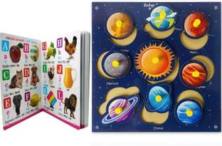 Plus Shine Solar System Peg Board With All Planet Outer Space Puzzle Sorter Block+3in1 Book