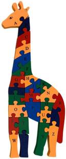 TRU TOYS Crafts India Handcrafted Wooden Giraffe Alphabet and Number Puzzle/Toy