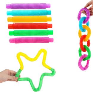 Hujai Sensory Pop Tube Toys Fidget Toy Durable, Stretch, Bend, Connected Pack of 6