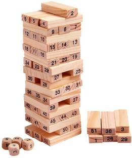 venimall Wooden Blocks 51 Pcs 4 Dice Building Blocks Game Challenging Wooden