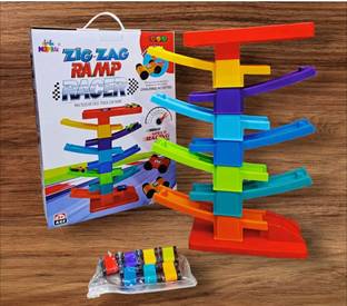 giftsrus Zig Zag Ramp Racer Toy for Toddlers/Kids-7 Cars, 7 Ramps-Birthday Gift