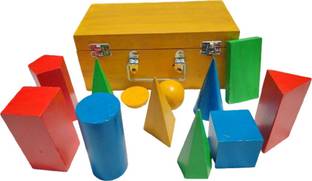 Harfi works Wooden Geometric Shapes Set for Students , 12-Piece 3D Geometry Model Kit in Box