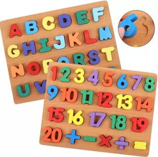 CrazyBuy Wooden Alphabet (Capital Letters ABCD +1234 Numbers Puzzles Toys for Children's