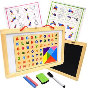 Craveon 2in1 Double Sided Black & White Magnetic Wooden Slate Toy for Kids