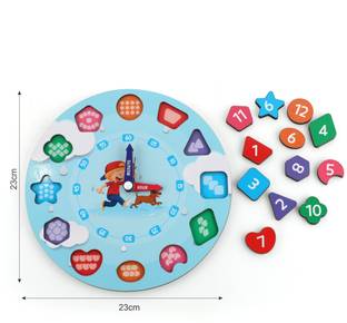 अदिति टॉयज़ Wooden Shape Clock Teaching Time Number Blocks Puzzle || Age - 3+ Years