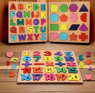 VHD Wooden Alphabet Number & Shape Learning Puzzle Board for Kids WPP18