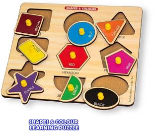SHALAFI Learn Different Geometric Shape&Colors Puzzles Montessori Shapes Wooden Board