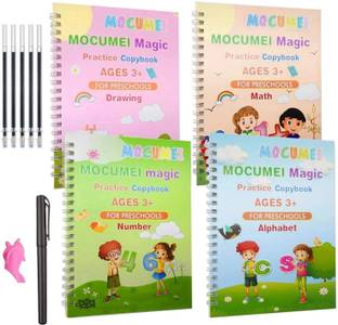 Fayme International 4 Pack magic book Kid Handwriting Book Set, Reusable Tracing book With Pen