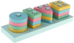 Little Mind Wooden 4 Shapes Geometric Board Blocks Sorting and Stacking Montessori Blocks