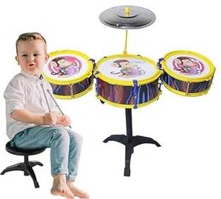 TOYXIITY MALL Musical Instruments Original Jazz Drum Set for Kids 3 Drum 1 Stand and 1 Stool