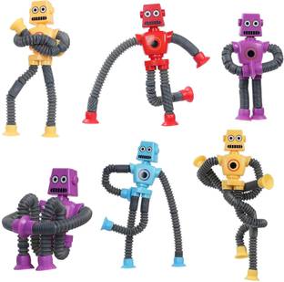 KIDOLOGY Telescopic Suction Cup Robot Sensory Toy for Kids, Fidget Toys Set of 6