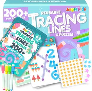 Angel Kids Reusable Tracing Lines for Kids 63 Pages Handwriting Practice Kit with Markers