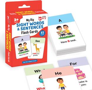 लिटिल बेरी SIGHT WORDS & SENTENCES Flash Cards for Kids (32 Cards) | Fun & Early Learning