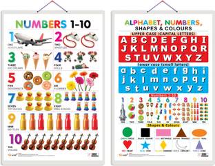 GO WOO Pack of 2 Numbers 1-10 and Alphabet, Numbers, Shapes & Colour Educational charts