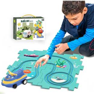 VAALYATOYS Rail Car Puzzle Race Track Car Play Set Assembly Educational Toy
