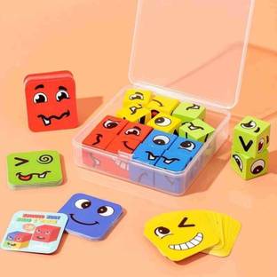Little Mind Emoji Cube face Change Puzzle For Kids 16 Cube, 64 Challenge Cards