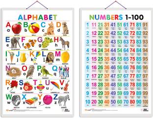 Set of 2 Alphabet and Numbers 1-100 Early Learning Educational Charts for Kids | 20"X30" inch |Non-Tearable and Waterproof | Double Sided Laminated | Perfect for Homeschooling, Kindergarten and Nursery Students Paper Print