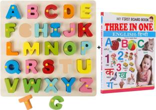 SHALAFI Wooden Alphabet Puzzle ABC Letter Shape Learning Tray Board Learning Toys+Book