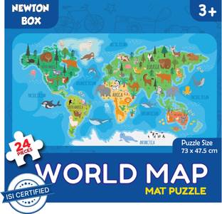 Little Olive Newton Box Floor Puzzle | Theme World Map | 3 Years and above