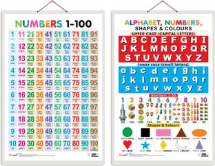 GO WOO Pack of 2 Numbers 1-100 and Alphabet, Numbers, Shapes &Colour Educational charts