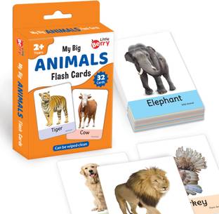 Little Berry ANIMALS Flash Cards for Kids (32 Cards) | Fun Learning Toy for 2-6 years