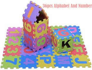 HIGHSEAS 36 Pcs Puzzle Foam Mat Games Learning Alphabet ABCD&Number 123 Mat for Children