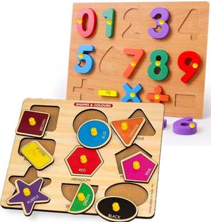 SHALAFI Combo Geometric Shapes Puzzle 0-9 Number & Math Sign Counting Sorting Toy Blocks