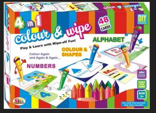 savera 4 in 1 Colour & Wipe Kit 48 reusable cards| Crayons kit coloring and learning/