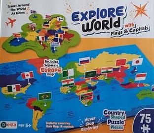 Nirmuk Explore World Map Puzzle Learning About Countries & Capitals (75 Pcs),World Map