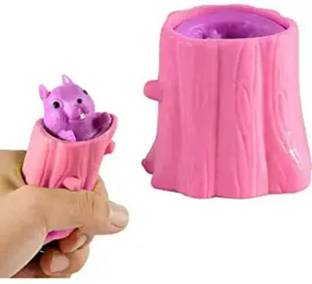 Vibgyor Products Squeezing Pop Up Rat Squirrel Wood Half Tree Squishy Toy Stress Relief Toy