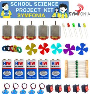 SYMFONIA School Science Project DC Motor kit(5PCS MOTOR+5PCS BATTERY+5PCS FAN+5PCS SWITCH+5PCS CLIP+5PCS WIRE+10PCS REGISTER+20PCS LED)60 Item Loose in one Pack Educational Electronic Hobby Kit