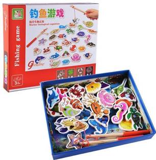 Rainbowstore Wooden Fishing Magnetic Toy Set- 32 Piece Fishes